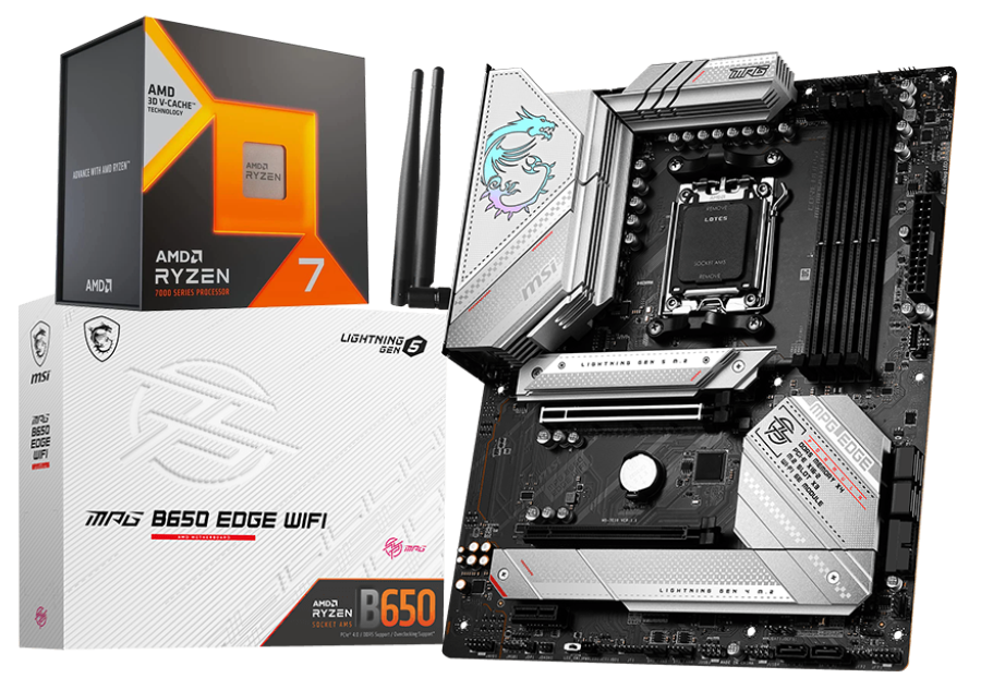 AMD Ryzen 7 7800X3D 8-core, 16-Threads 5 GHz Max Boost Processor + MSI MPG B650 EDGE WIFI MOBO Bundle