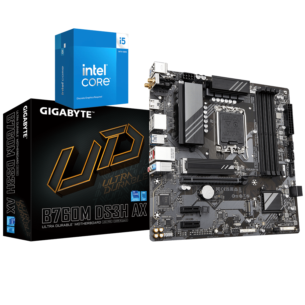 Intel Core i5-14400F Desktop Processor 10 cores (6 P-cores + 4 E-cores) up to 4.7 GHz + Gigabyte B760M DS3H AX DDR5 Bundle