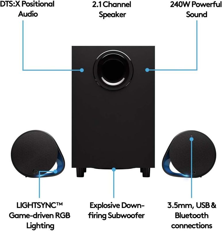 Logitech G560 Lightsync, 2.1, PC Gaming Speakers, Bluetooth