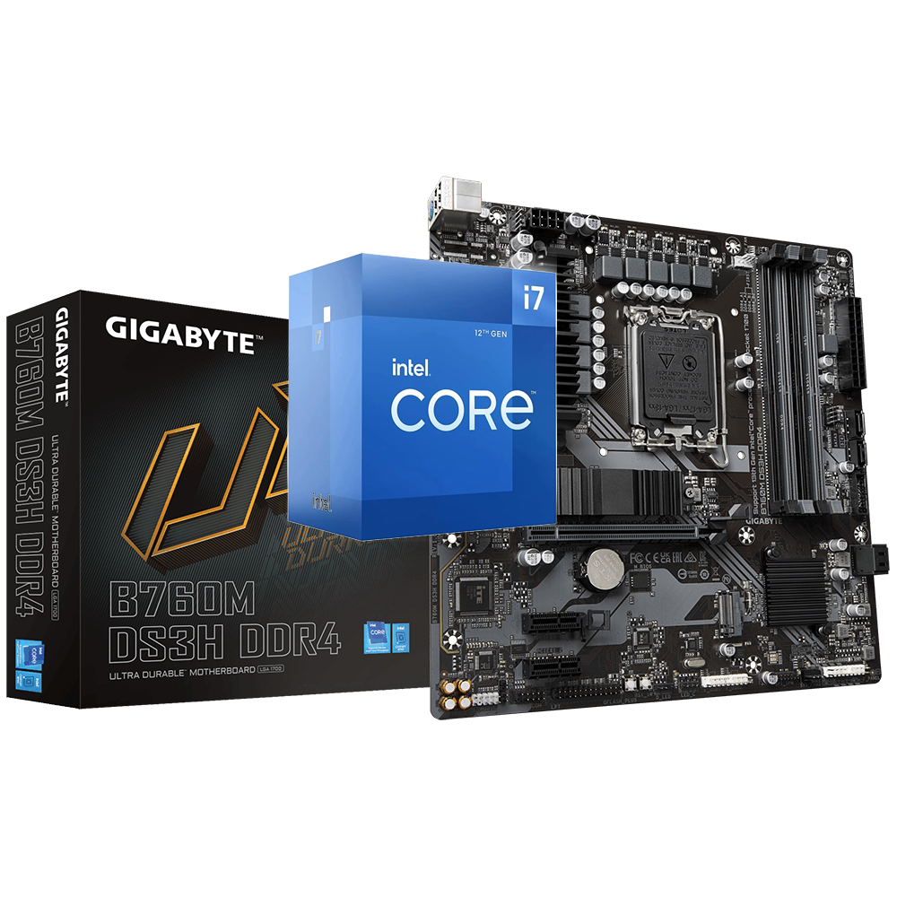Intel Core i7-12700 - Core i7 12th Gen Alder Lake 12-Core (8P+4E) 2.1 GHz LGA 1700 65W Intel UHD Graphics 770 Processor + Gigabyte B760M DS3H DDR4 Bundle