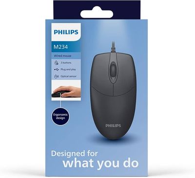 Philips Wired mouse 1000 DPI Black USB Optical Wired Mouse for PC
