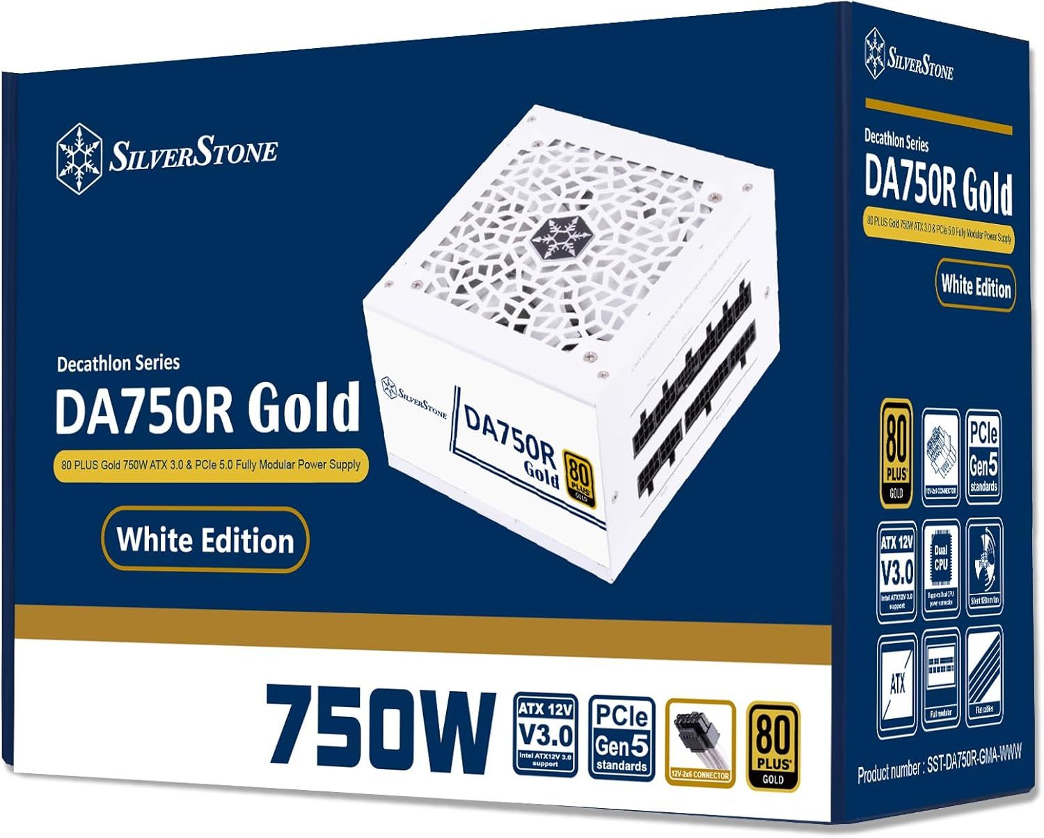SILVERSTONE DECATHLON 750W 80 PLUS Gold ATX 3.0 &amp; PCIe 5.0 White Fully Modular PSU with WHITE CABLES