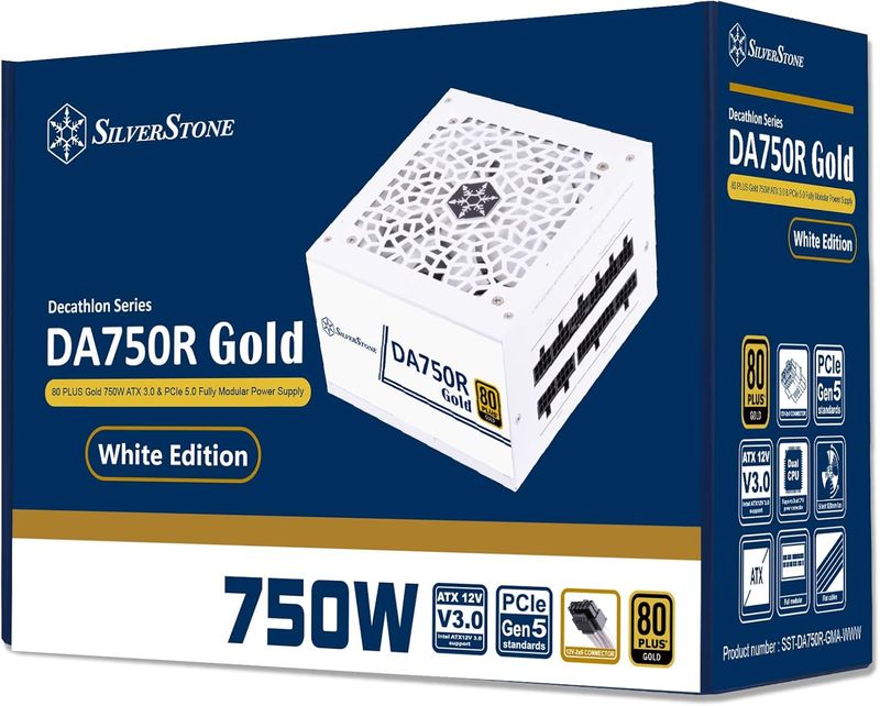 SILVERSTONE DECATHLON 750W 80 PLUS Gold ATX 3.0 &amp; PCIe 5.0 White Fully Modular PSU with WHITE CABLES