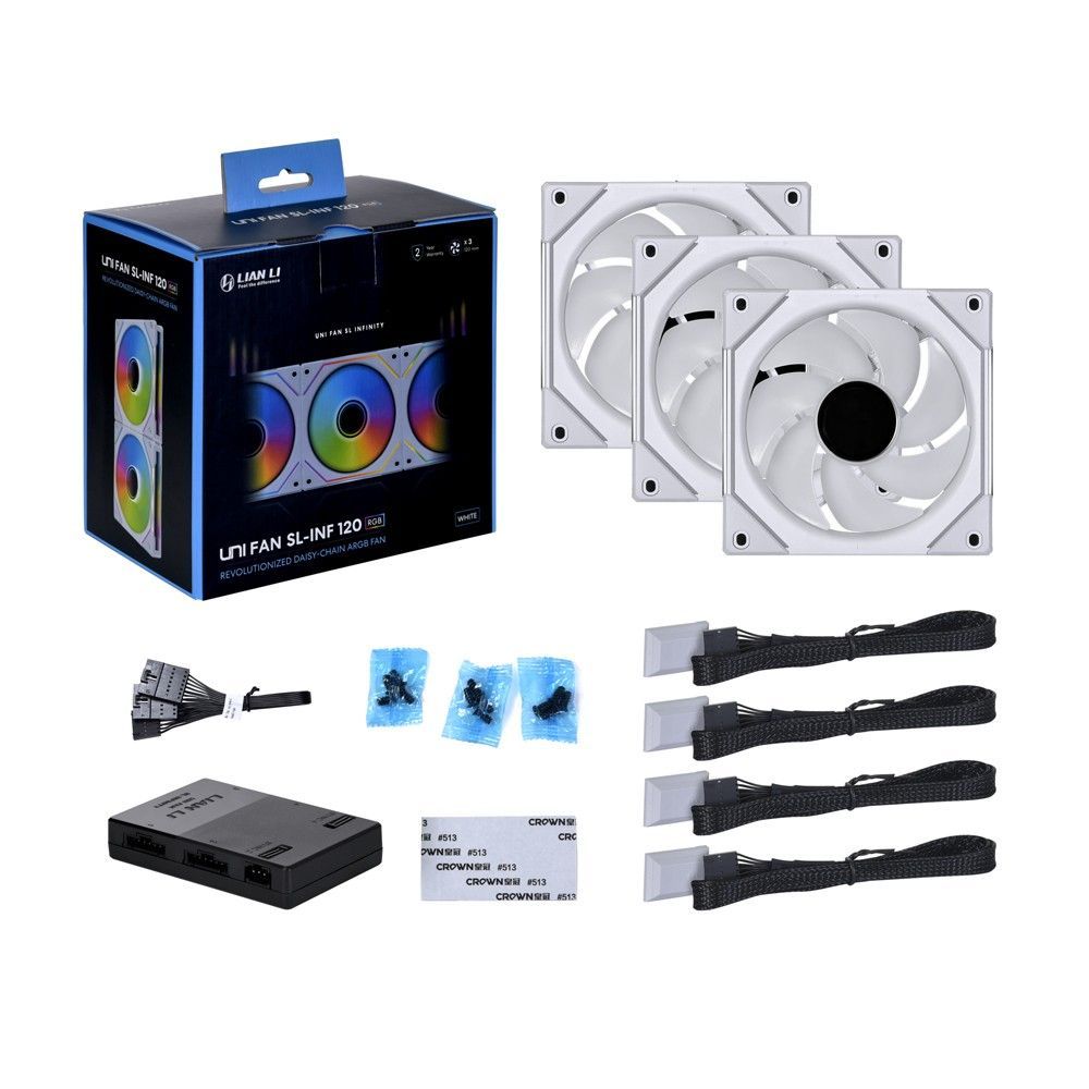 Lian Li UNI FAN SL-INF 3 Pack with Controller (ARGB 120mm LED PWM Daisy-Chain), Color: White