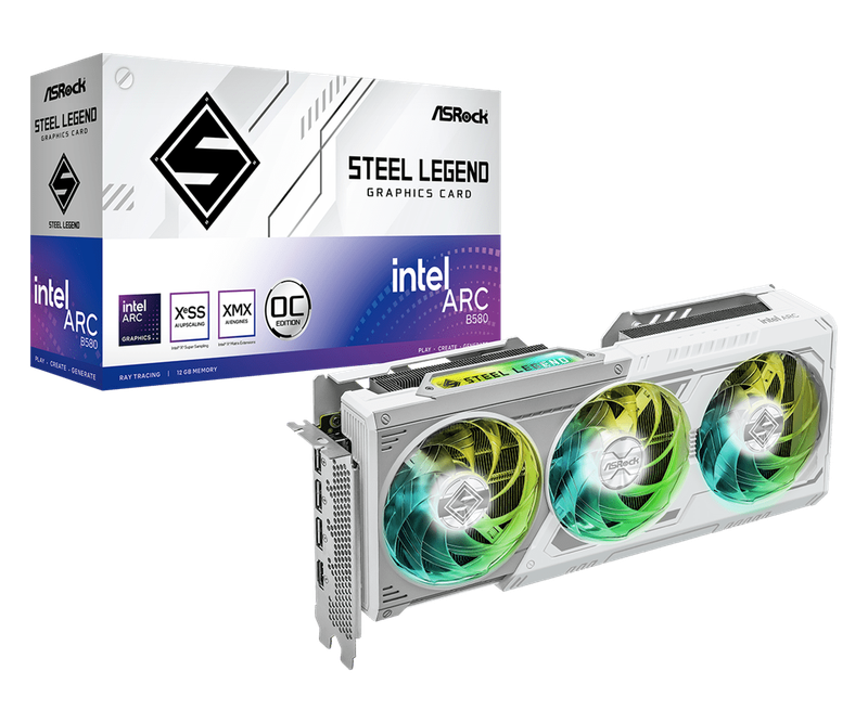 ASRock Intel Arc B580 Steel Legend 12GB OC GDDR6 192-bit Graphics Card