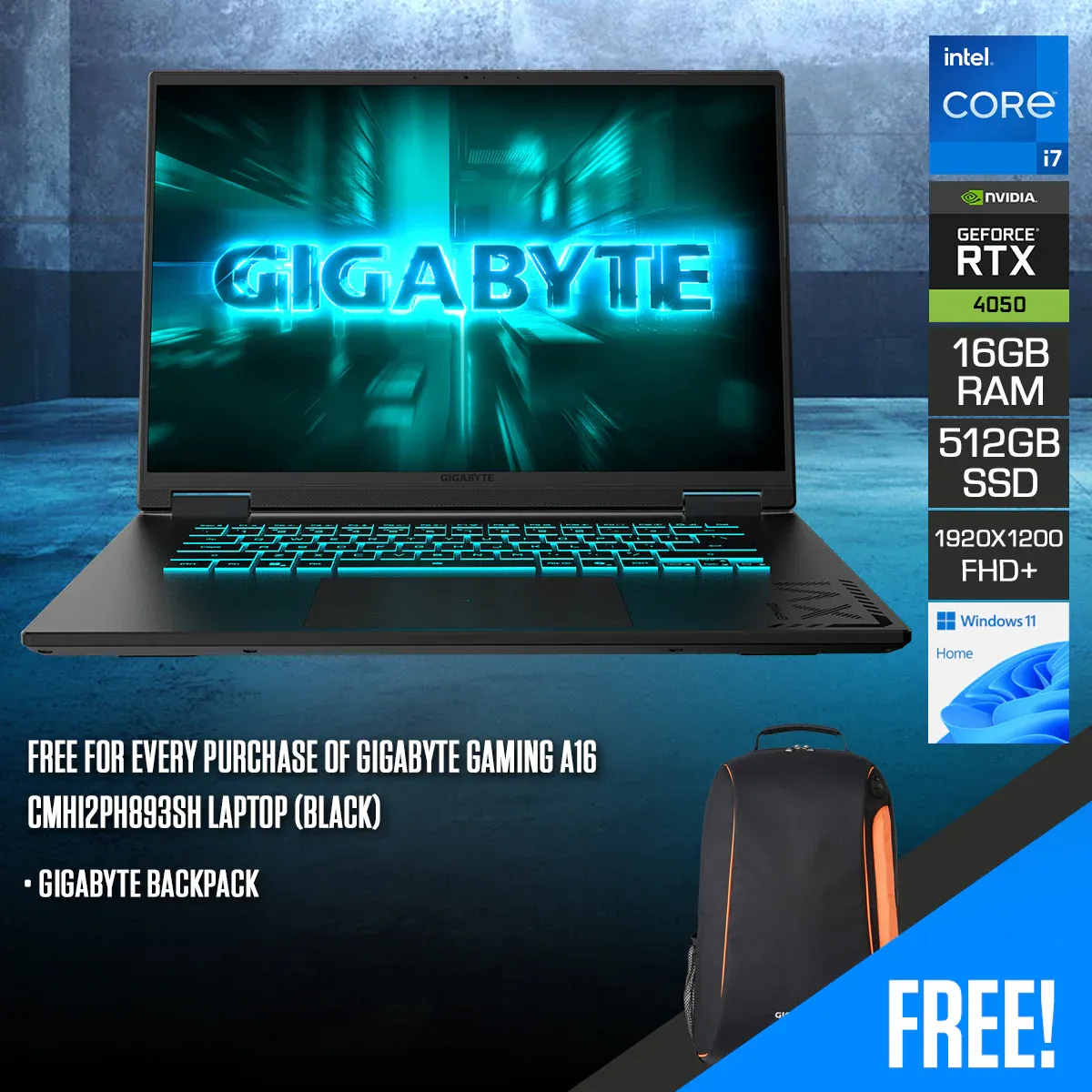 GIGABYTE GAMING A16 WUXGA 165HZ INTEL RPL -H-I7-13620H RTX4050 6GB 16GB DDR5 512G