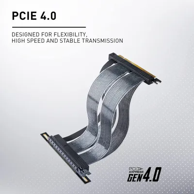 Tecware PCIE Gen 4.0 20CM 180 Degrees Angle GPU Riser Cable (Black)
