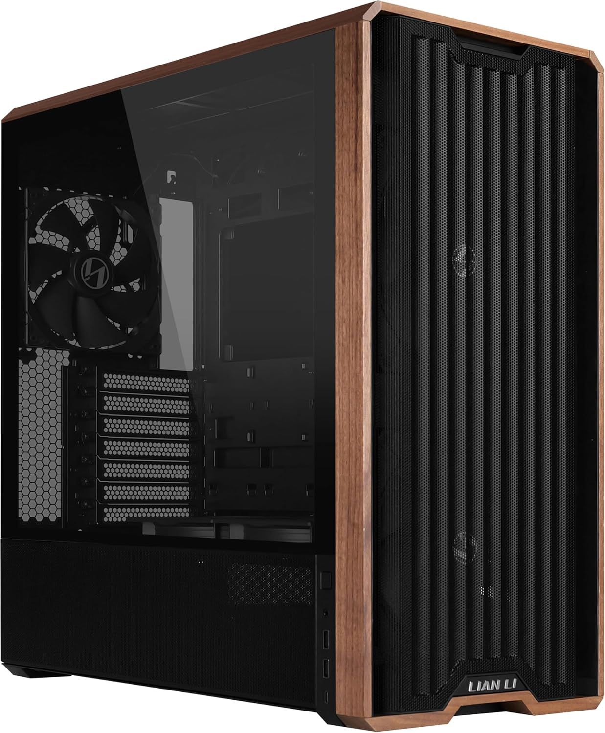 Lian Li LANCOOL 217 Genuine Walnut Wood Computer Case, Mid-Tower ATX PC Case (5 Pre-Installed PWM Fans 2x170mm, 2x120mm &amp; 1x140mm), Color: Black