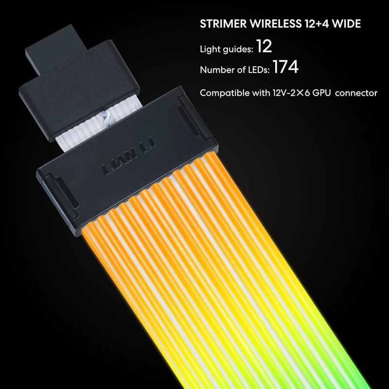 Lian Li Strimer Wireless 16 Pin (PW16-121W) - Addressable RGB Power Extension Cable with Wireless Control - 12 LED Strip - Wireless Controller NOT Included; a Controller is Required for use