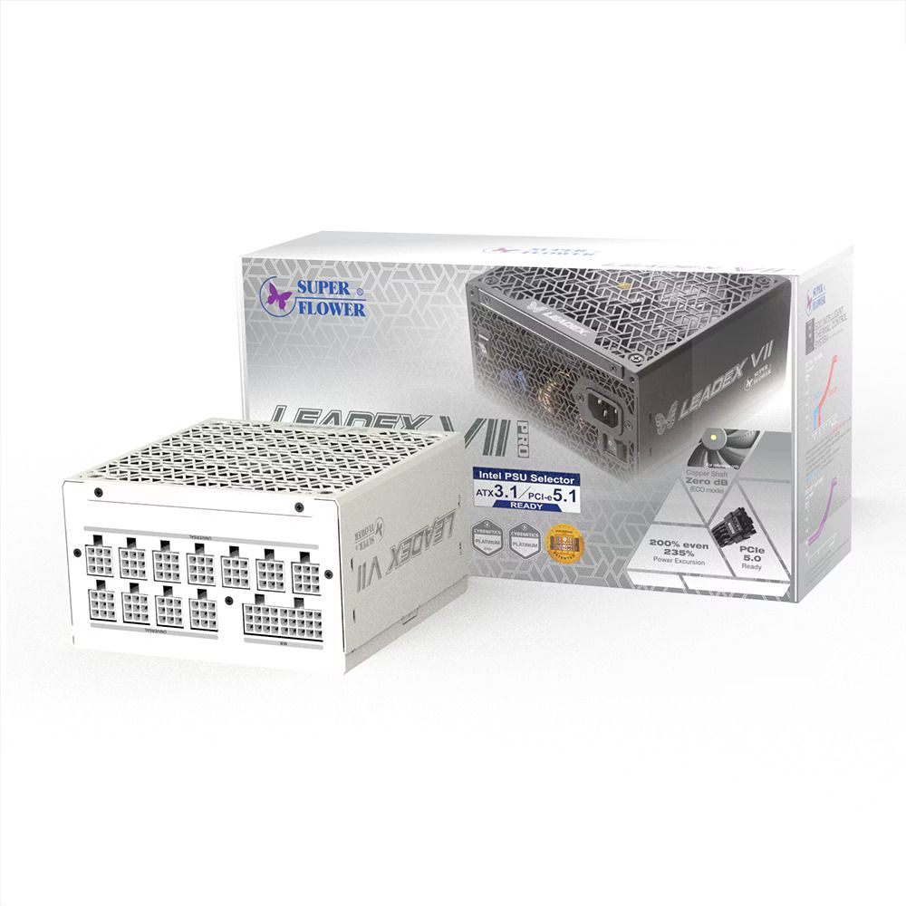 SuperFlower Leadex VII Platinum Pro 1000W 80+ Platinum, Cybenetics Platinum, Full Modular, ATX 3.1, Power Supply, FDB Fan