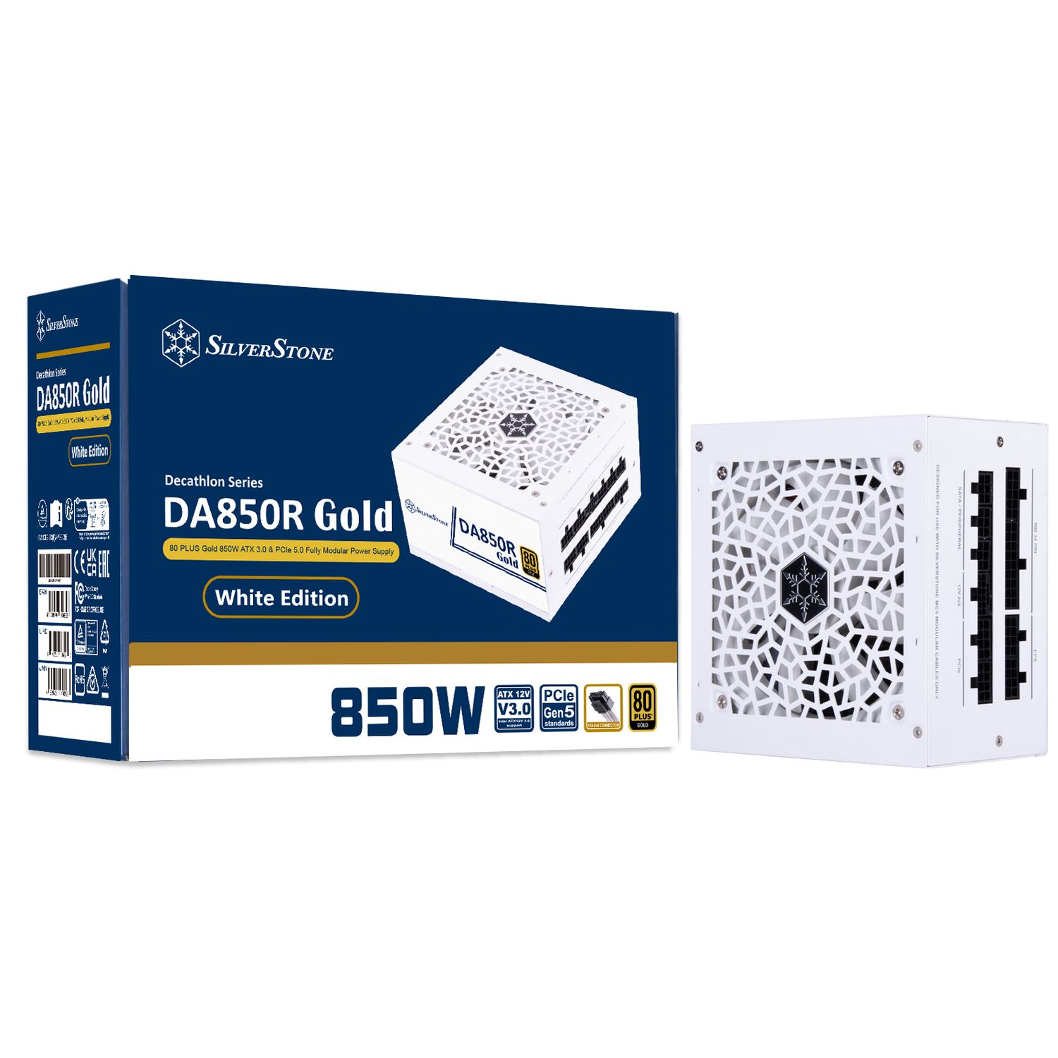 SILVERSTONE 850W 80 PLUS Gold ATX3.0/3.1 &amp; PCIe 5 Fully Modular ATX ACTIVE PFC WHITE POWER SUPPLY