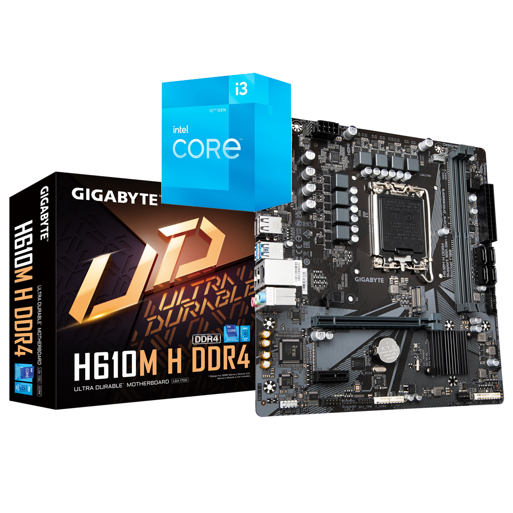 Intel Core I3-12100 4 Cores 8 Threads Alder Lake LGA1700 Processor + Gigabyte H610M H DDR4 Bundle