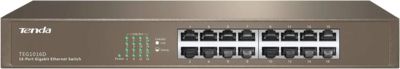 Tenda TEG1016D | 16-Port Gigabit Ethernet Switch | Desktop Network Splitter | Sturdy Metal | Fanless | Plug &amp; Play | Traffic Optimization | Unmanaged | Limited Lifetime Protection