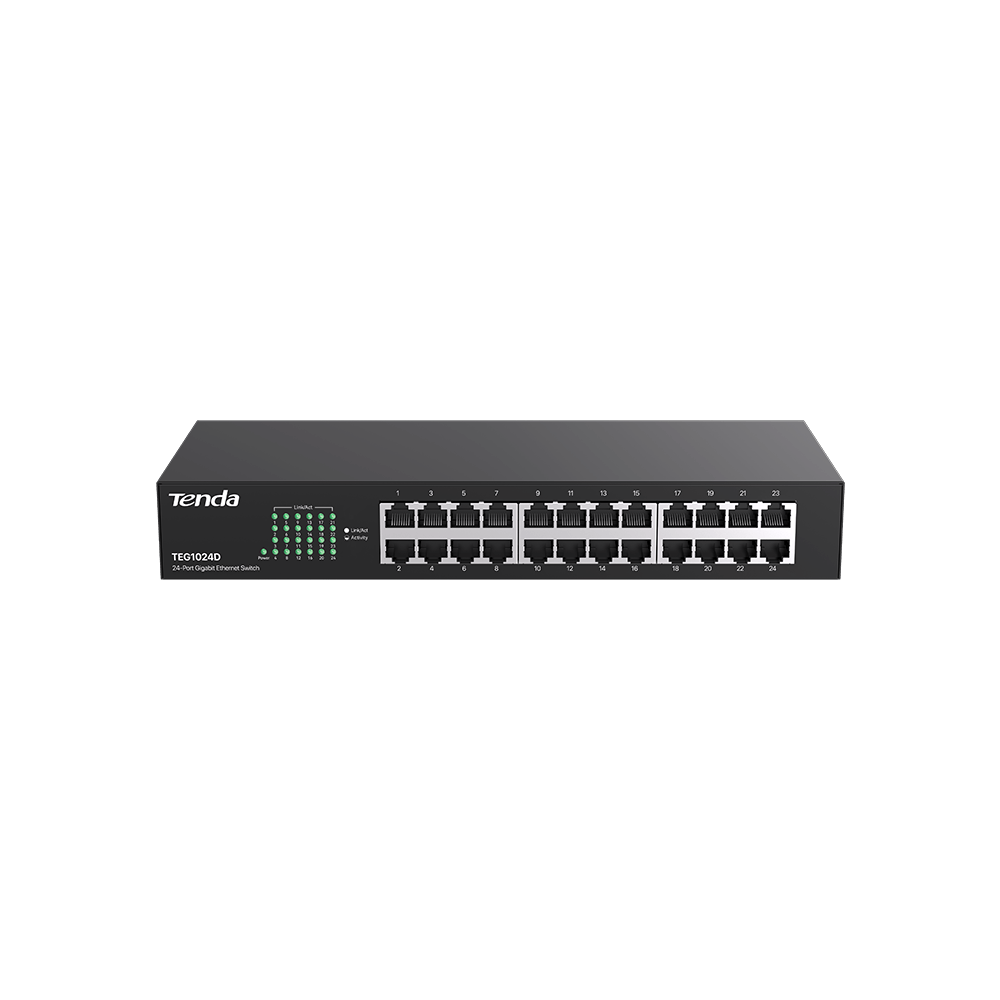 Tenda 24 Port 10/100/1000Mbps Gigabit Unmanaged Ethernet Switch  | Desktop Network Splitter | Sturdy Metal | Fanless | Plug &amp; Play | Traffic Optimization | Limited Lifetime Protection | TEG1024D V9.0