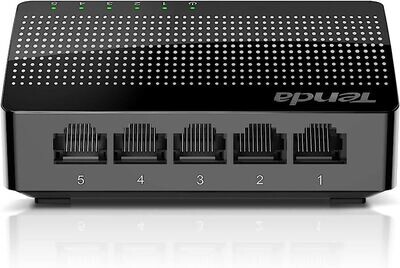 Tenda 5-Port Unmanaged Gigabit Ethernet Switch, Ethernet Splitter |Plug &amp; Play|Shielded Ports|Plastic Case|Desktop/Wall-Mount|Fanless|Limited Lifetime Protection