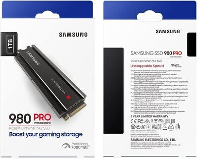 Samsung 980 Pro 1TB Heatsink PCIE 4.0 NVME M.2 SSD (RW: 7,000/5,000MB/s)