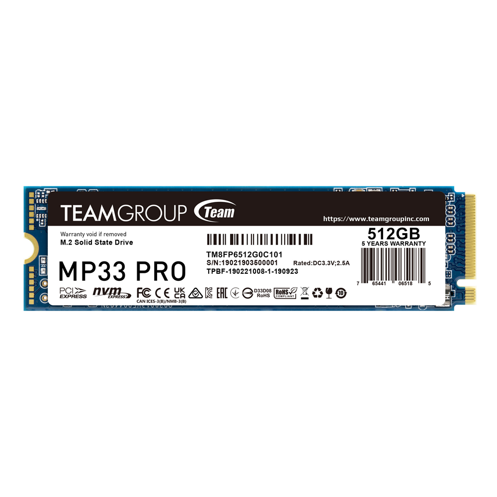 Team Group MP33 PRO 512GB T-FORCE M.2 NVMe 2280 PCI-E (RW: 3,500/3,000 MB/s)