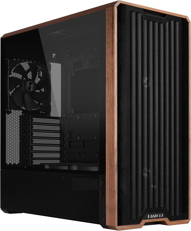 Lian Li LANCOOL 217 Genuine Walnut Wood Computer Case, Mid-Tower ATX PC Case (5 Pre-Installed PWM Fans 2x170mm, 2x120mm &amp; 1x140mm)