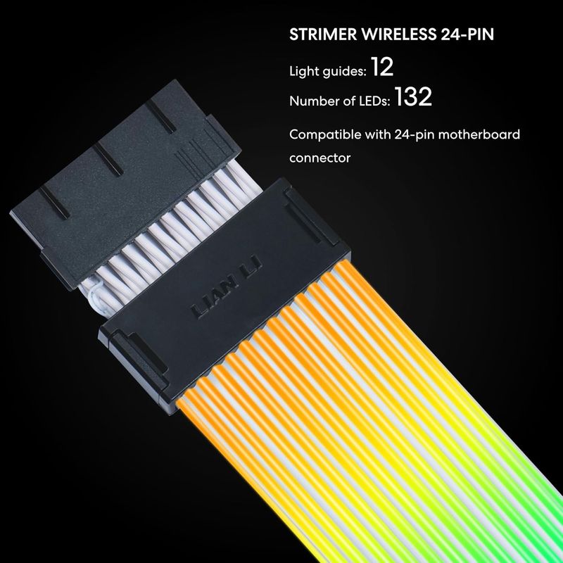 Lian Li Strimer Wireless 24 Pin with Controller (PW24-1W-T) - Addressable RGB Power Extension Cable - 2.4 GHz Wireless Control - Wireless Controller Included and Required.