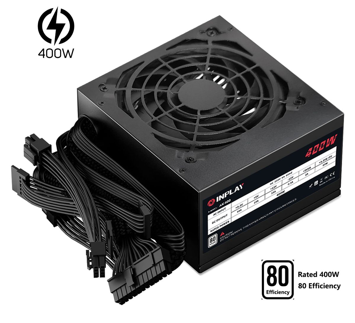 INPLAY AK400 ATX GENERIC POWER SUPPLY RATED 400W 80+