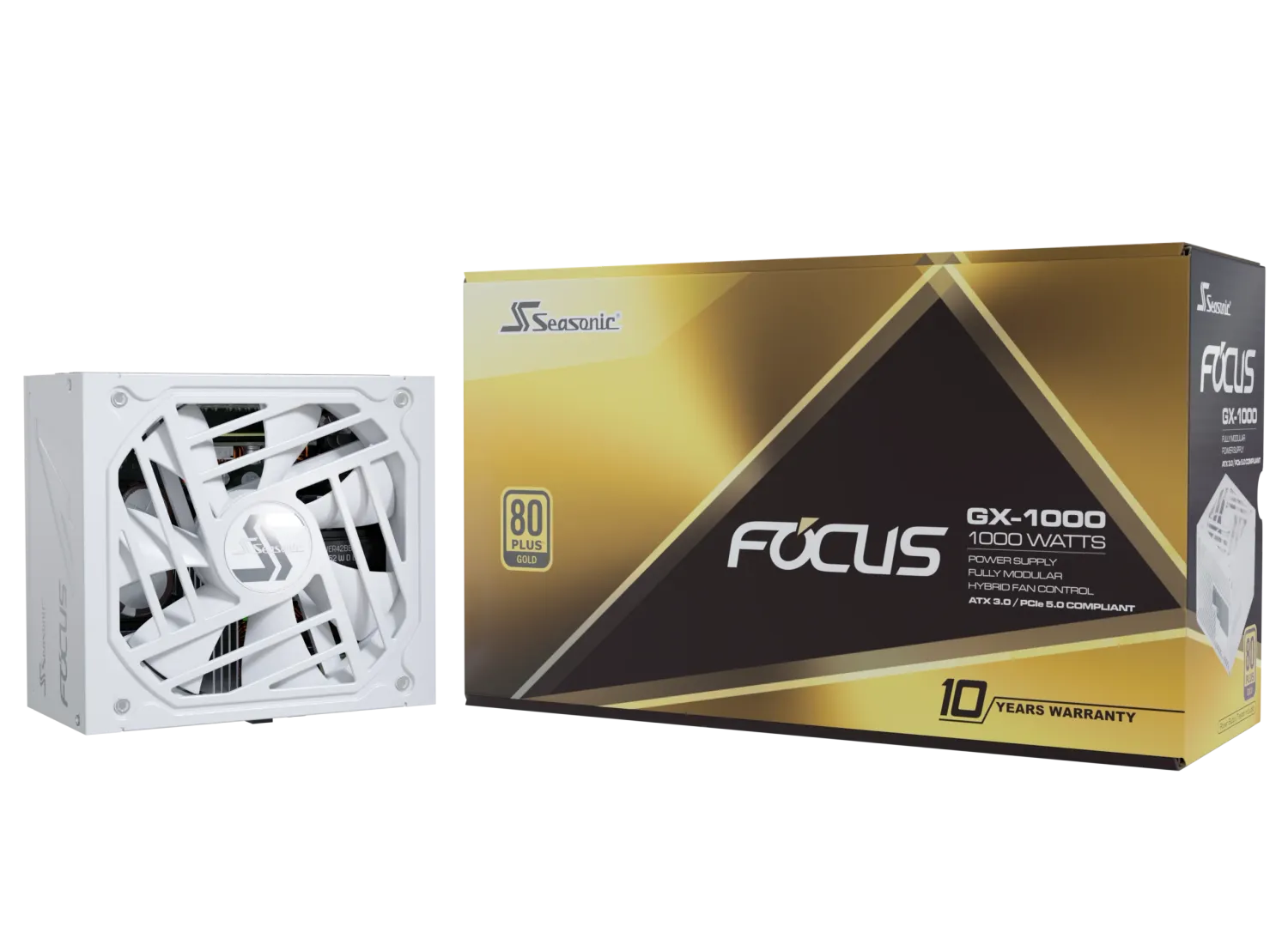 Seasonic Focus GX 1000W 80+ Gold ATX 3.1 &amp; PCIe Gen 5 Fully Modular White Power Supply