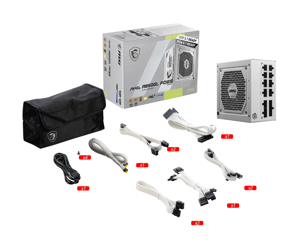 MSI MAG A850GL PCIE5 80PLUS GOLD Full Modular ATX ATX 3.1 PCIe Gen 5.1 WHITE POWER SUPPLY