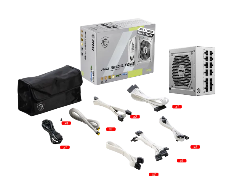 MSI MAG A850GL PCIE5 80PLUS GOLD Full Modular ATX ATX 3.1 PCIe Gen 5.1 WHITE POWER SUPPLY