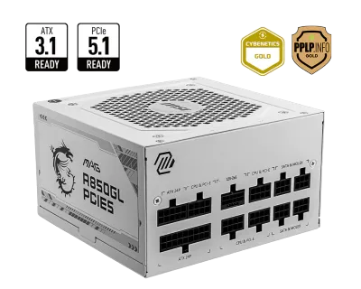 MSI MAG A850GL PCIE5 80PLUS GOLD Full Modular ATX ATX 3.1 PCIe Gen 5.1 WHITE POWER SUPPLY