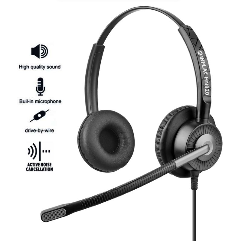INPLAY HN820 Headset Professional Call Center Active Noise Cancellling Headphone Uni-Directional Mic