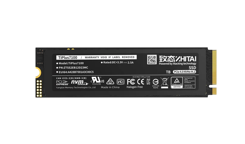 YMTC Zhitai TiPlus7100 1TB NVMe M.2 PCIe Gen 4 SSD (RW: 7,000/6,000 MB/s)
