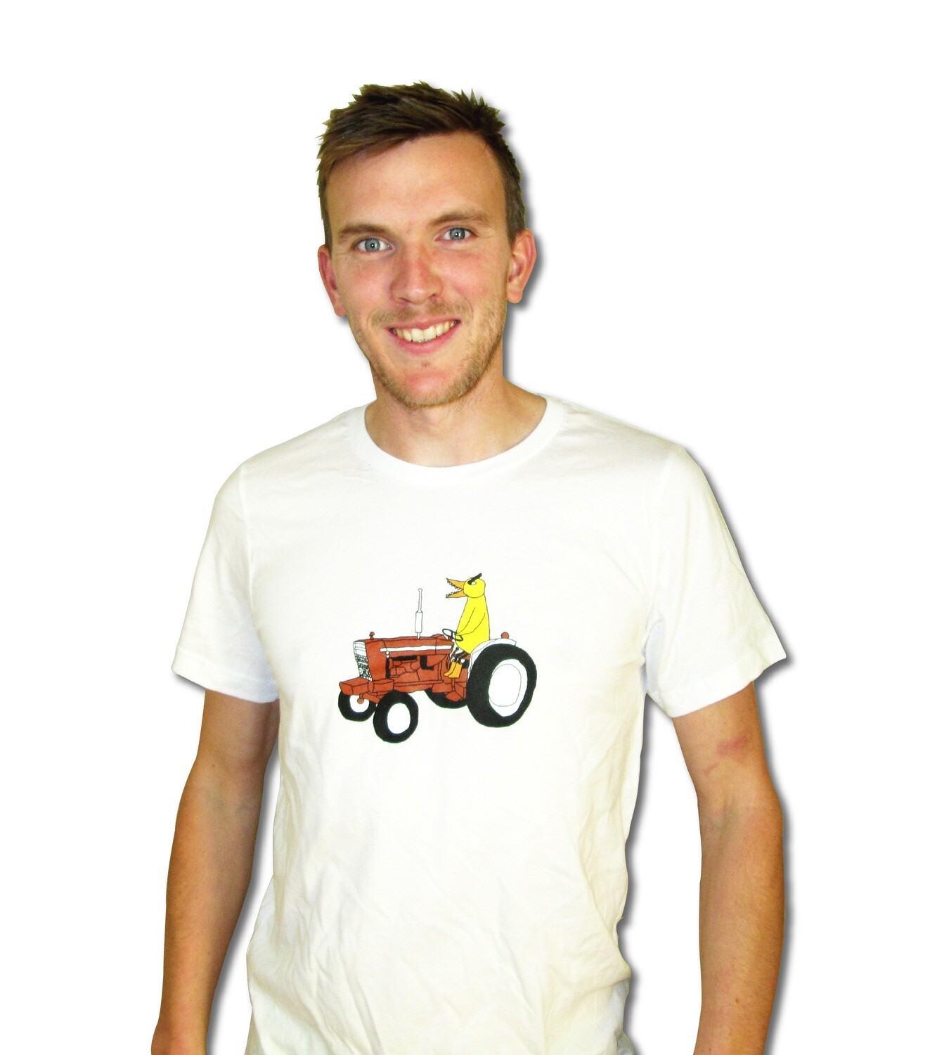 Angry Duck Unisex White Tractor Duck Tee