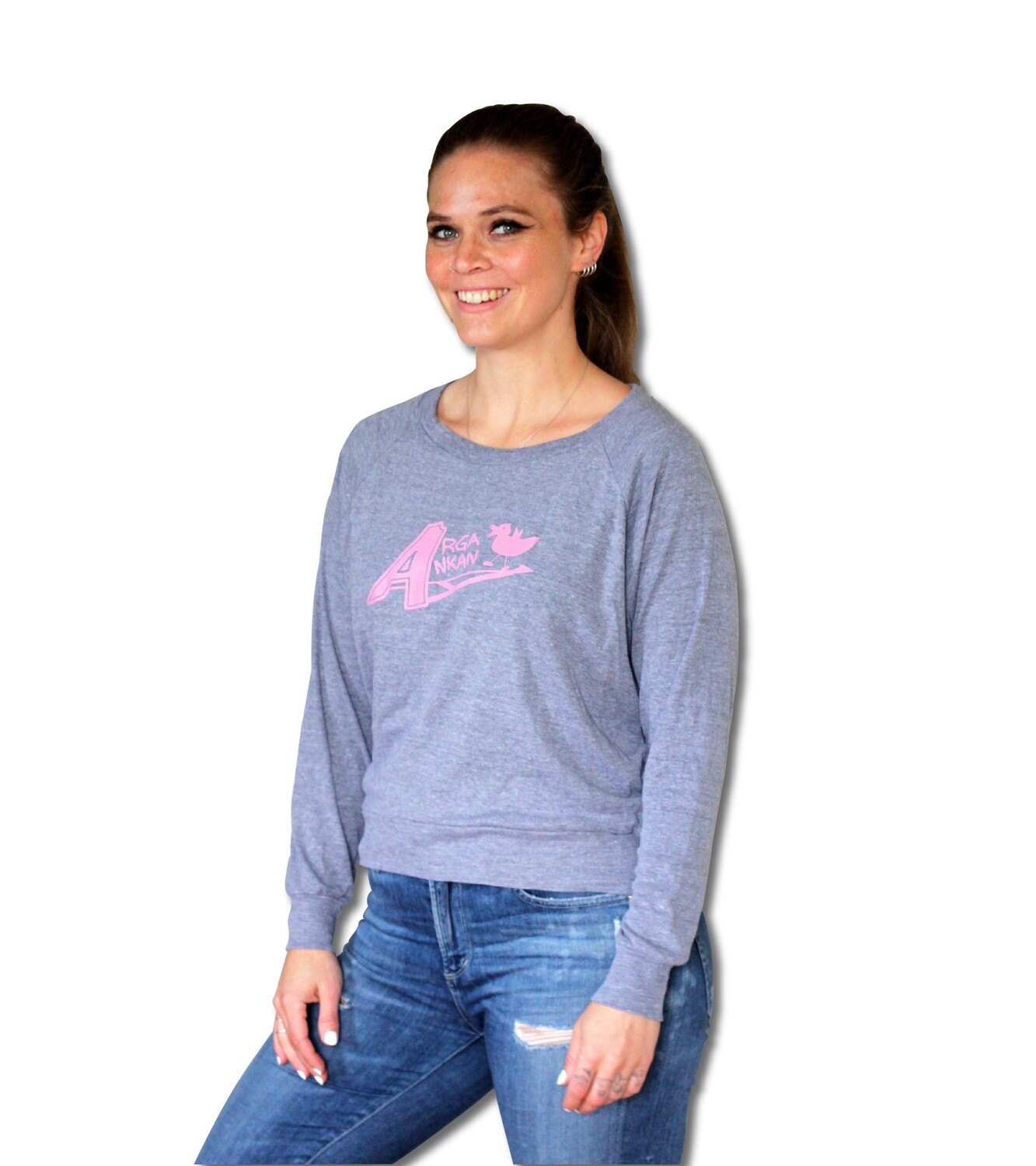 Angry Duck Grey with Pink Logo Raglan Sweatshirt