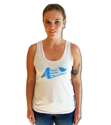 Angry Duck Unisex Oat / White With Cyan Logo Tank Top