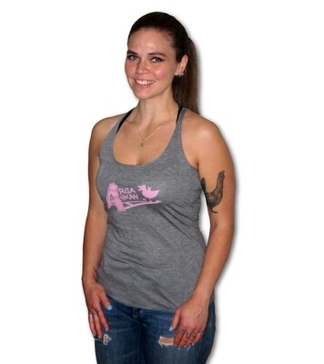 Angry Duck Racerback Grey With Pink Logo Tank Top