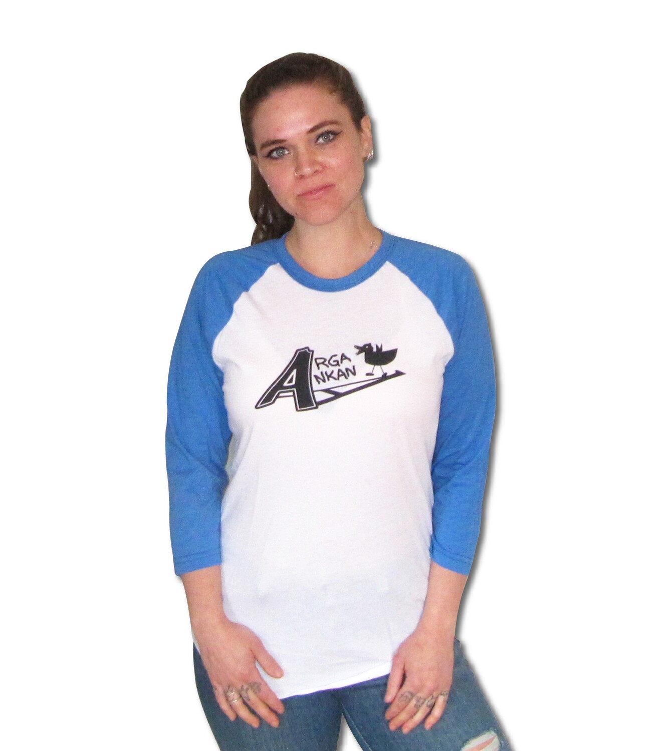 Angry Duck White/Blue With Black Logo Baseball Tee
