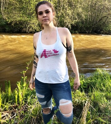 Angry Duck Racerback Oat / White With Magenta Logo Tank Top