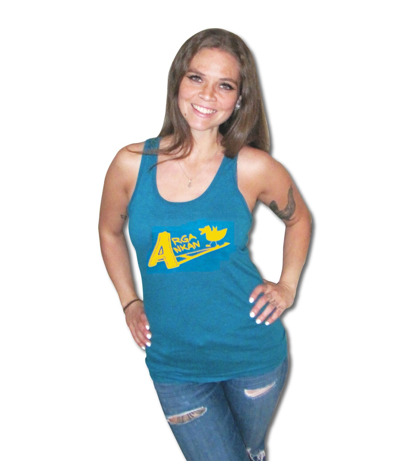 Angry Duck Unisex Teal with Yellow Logo Tank Top