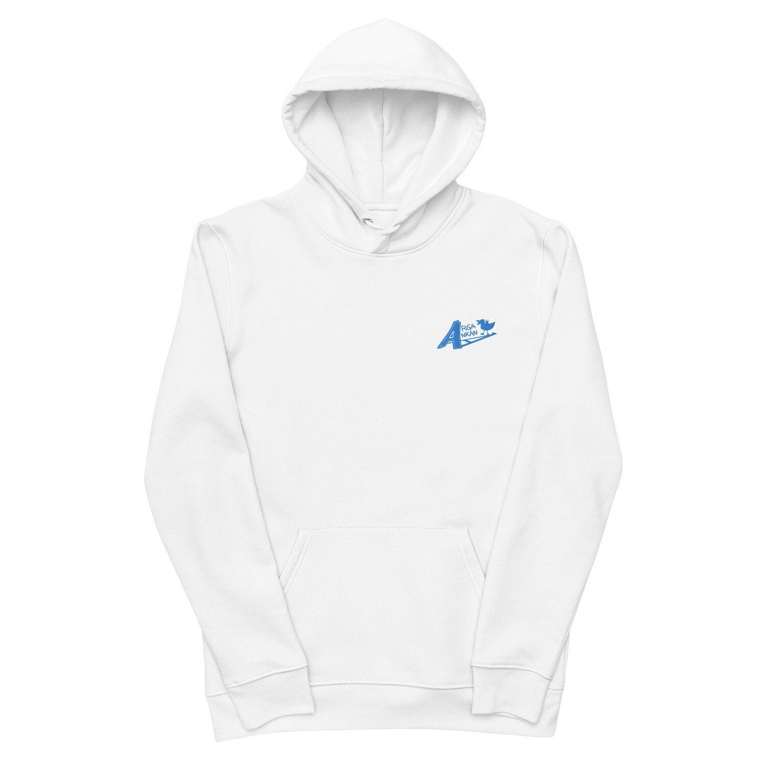 Angry Duck White With Cyan Embroidered Logo Essential Eco Hoodie