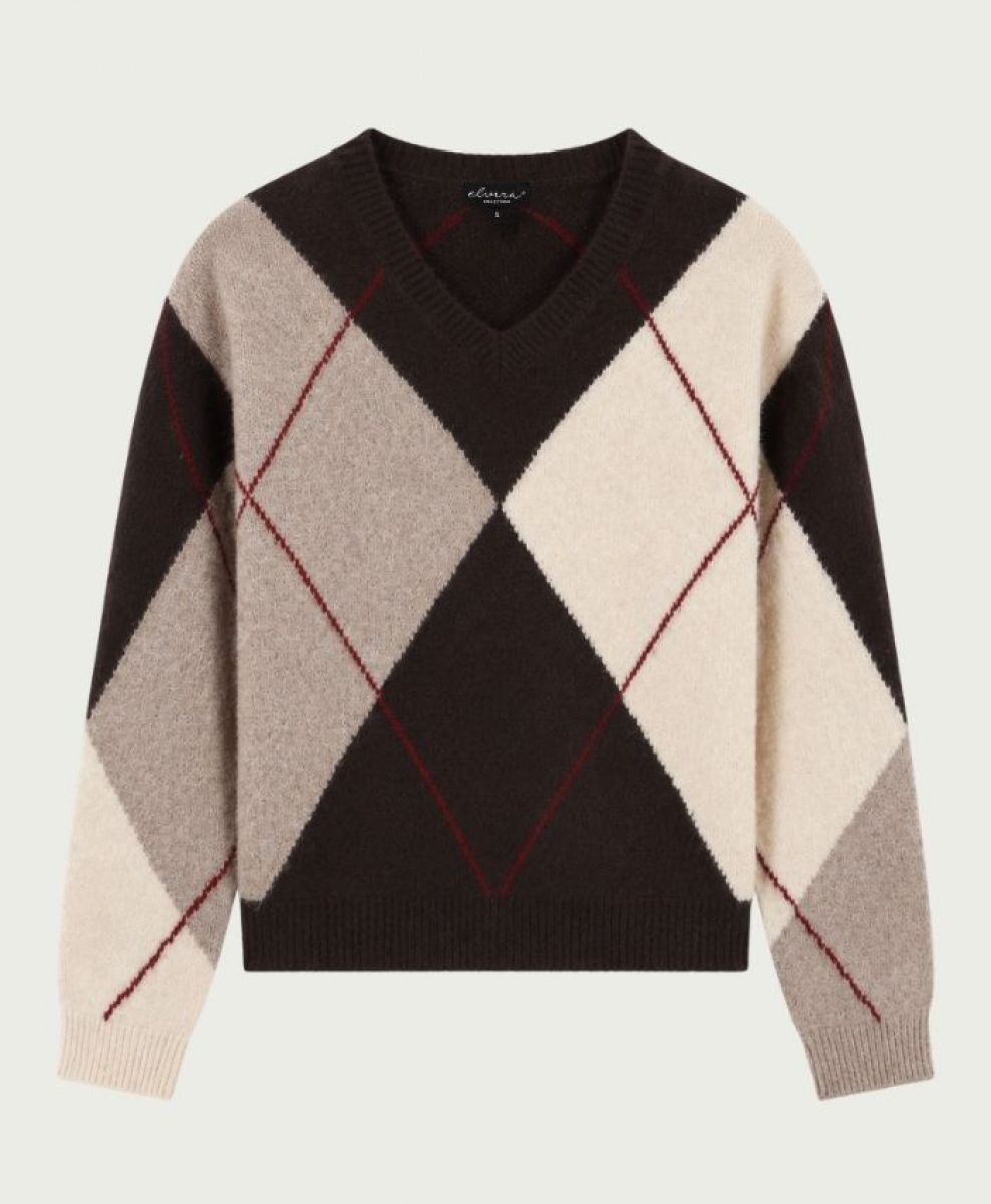 E4 26-006 Pullover Gracie, Size: S, Color: Dark Coffee Check