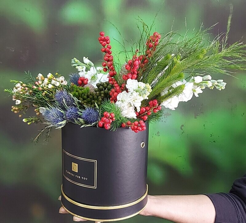 Black Basket With Different Flowers
