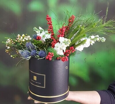 Black Basket With Different Flowers
