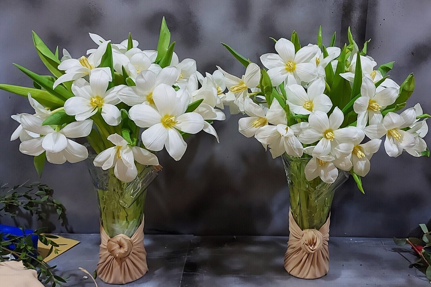 Paired Open Tulip Flowers In Vase