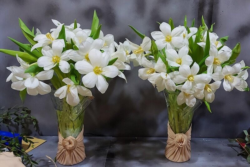 Paired Open Tulip Flowers In Vase