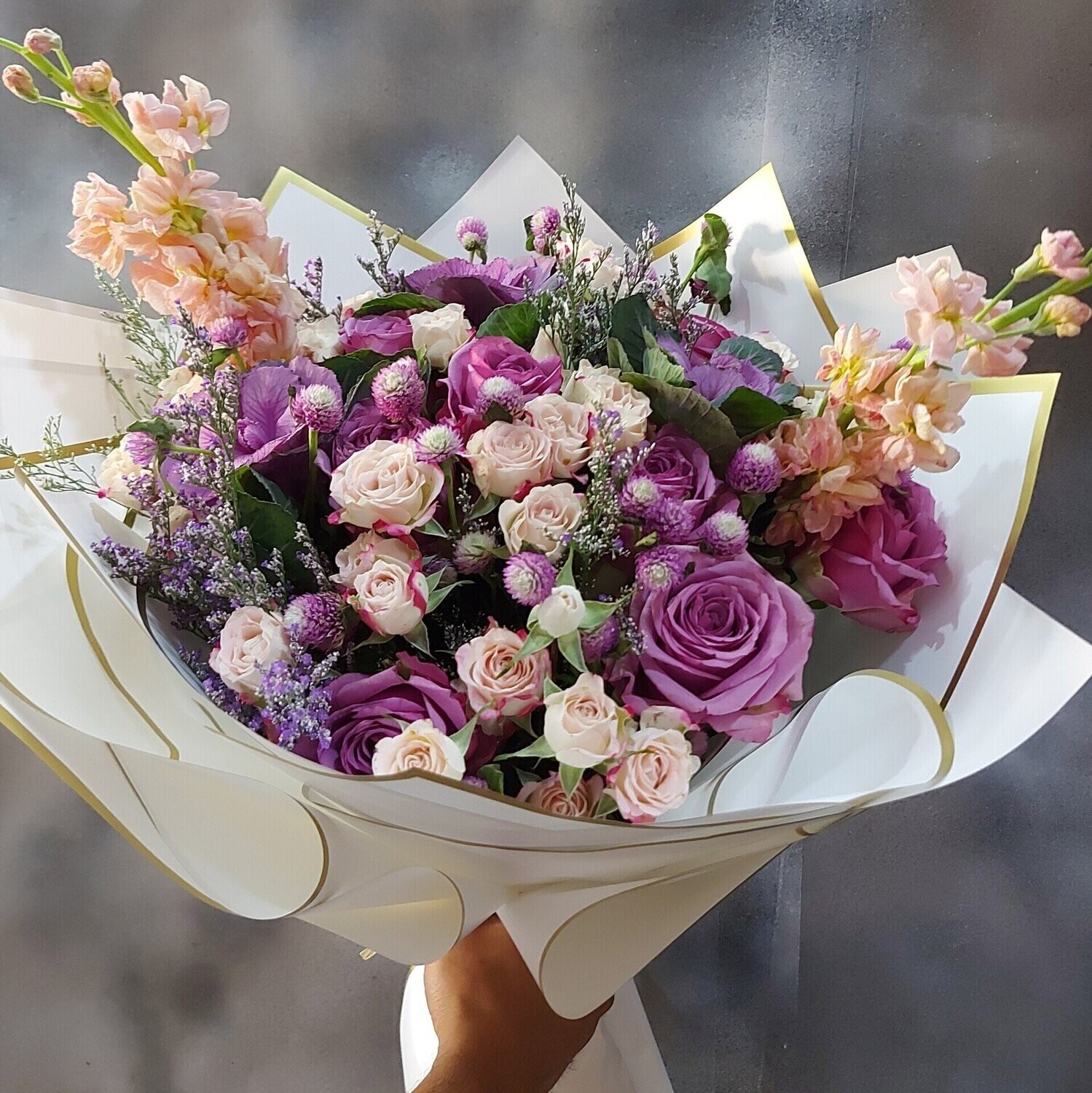 Purple N Peach Flower Bouquet