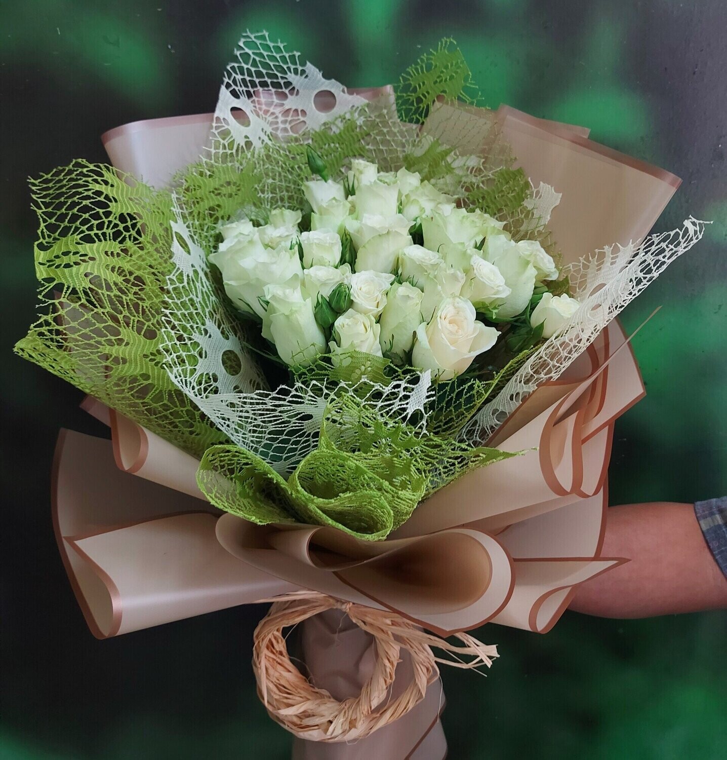 Beautifully Tied White Rose Bouquet