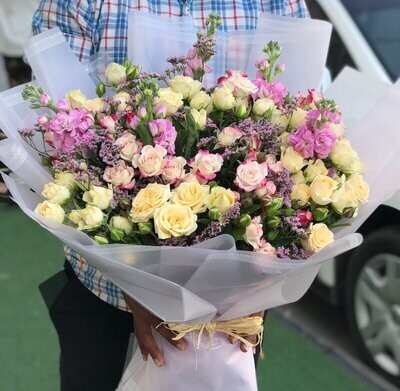 Spring Mathiola&Baby Rose Flower Bouquet