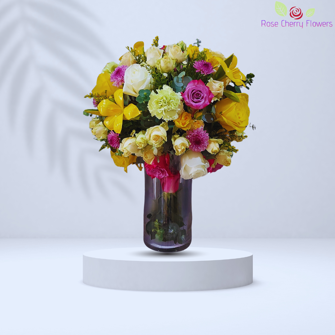 Beauty Flowers In Glass Vase