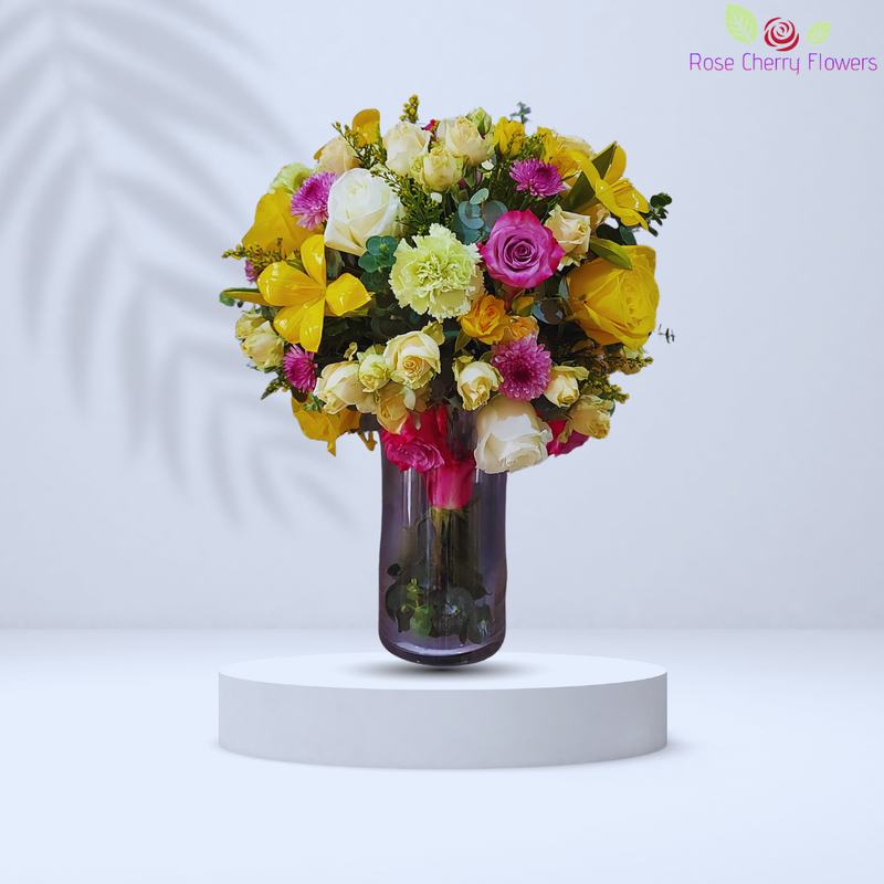 Beauty Flowers In Glass Vase