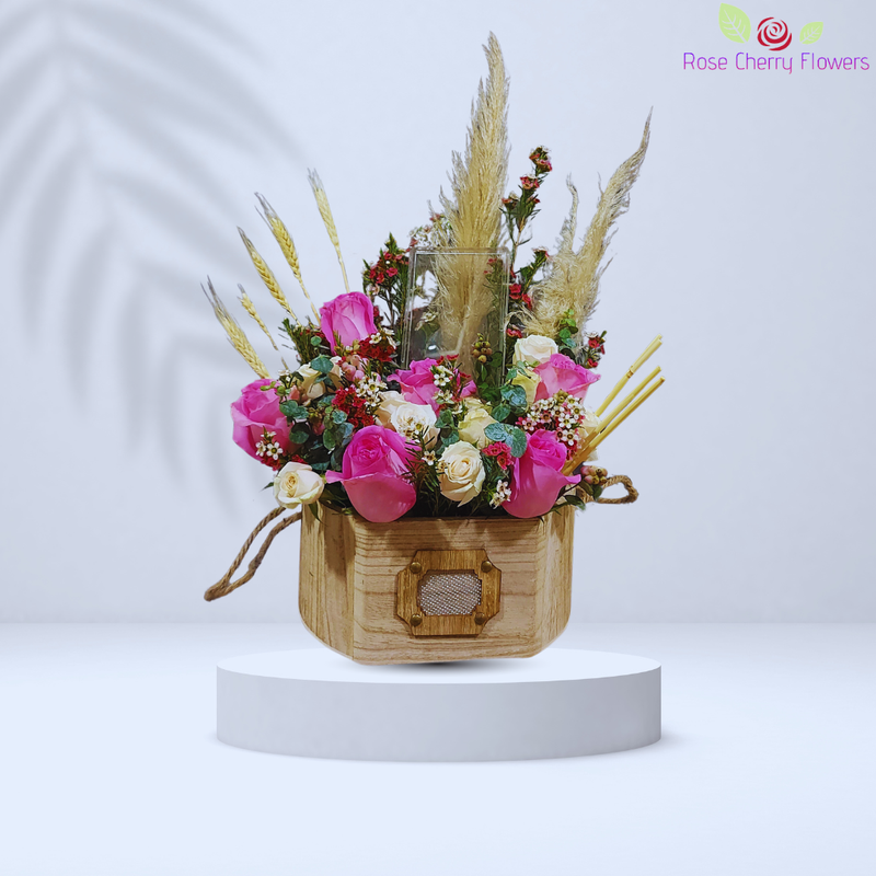 Charismatic Flowers In Wood Basket