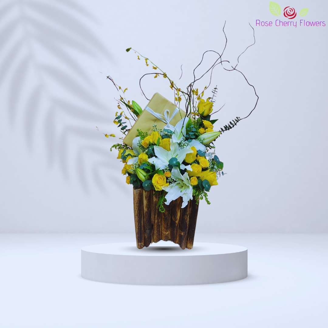 Flowers In Wood Basket